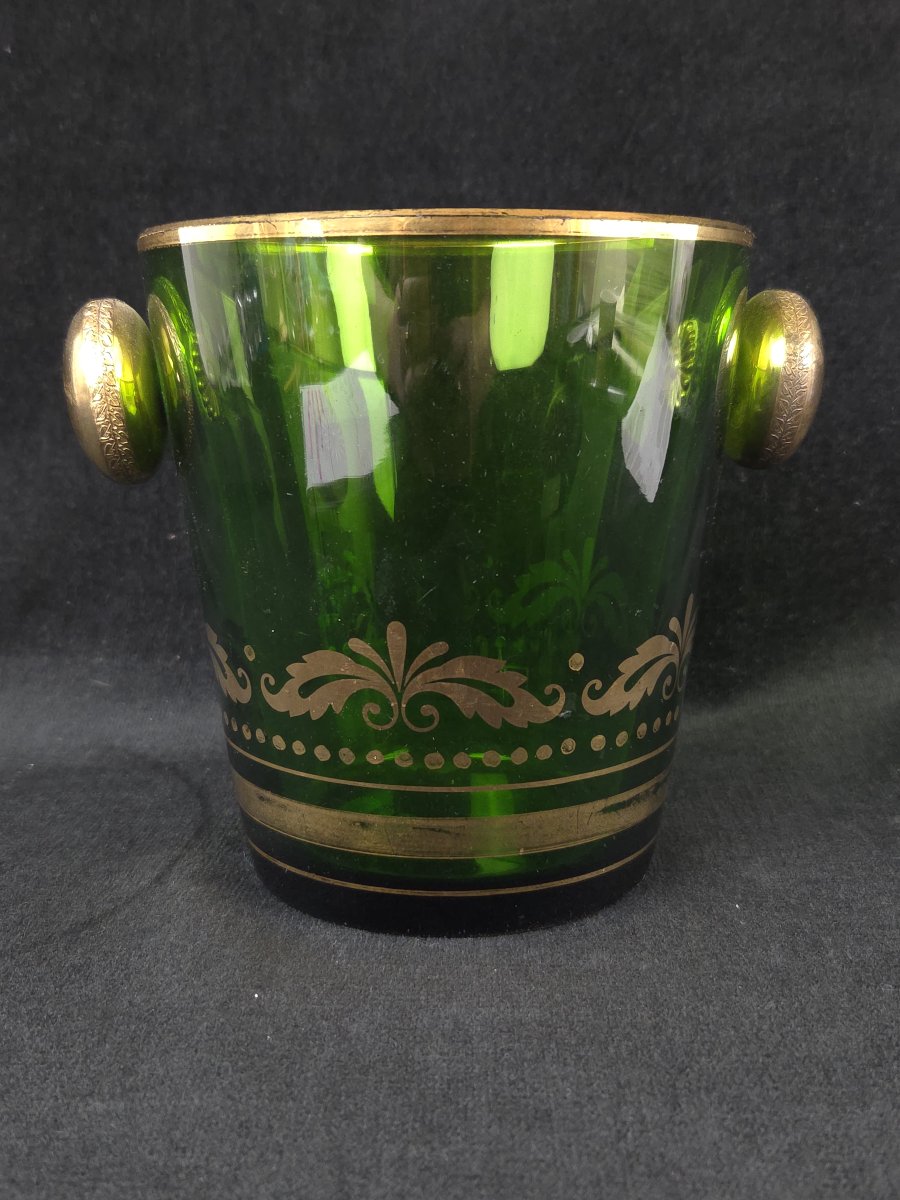 Green Crystal Ice Bucket - 19th Century-photo-2