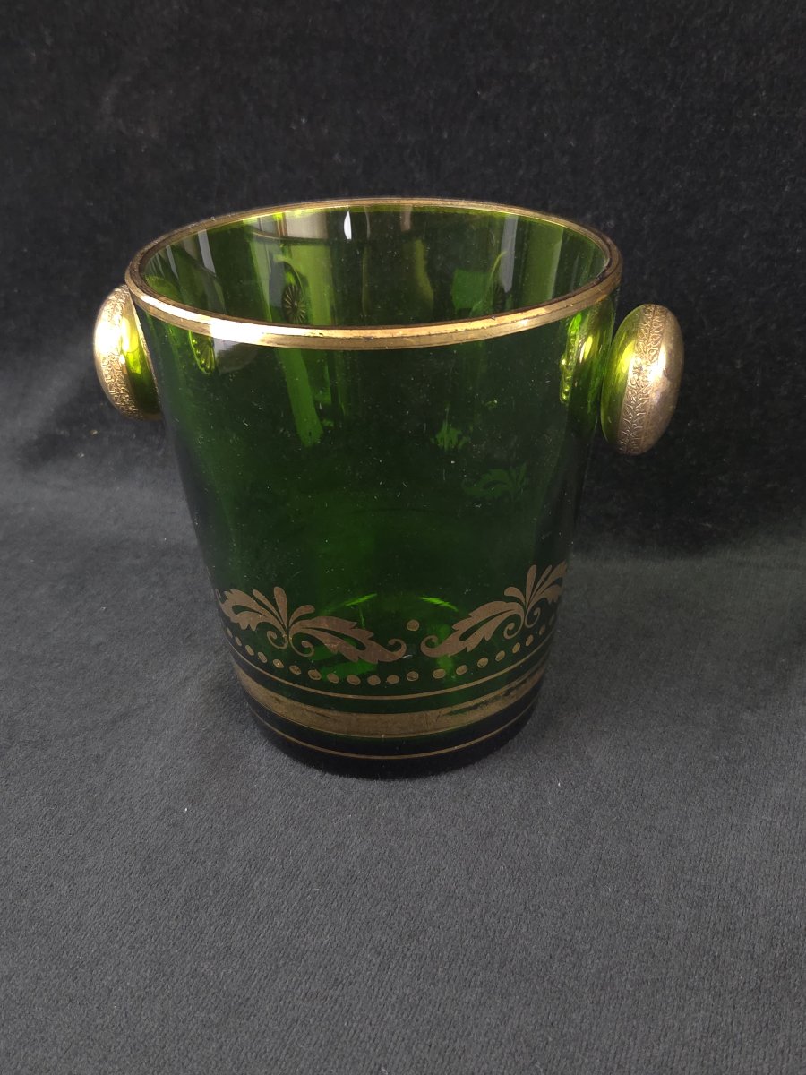 Green Crystal Ice Bucket - 19th Century-photo-3