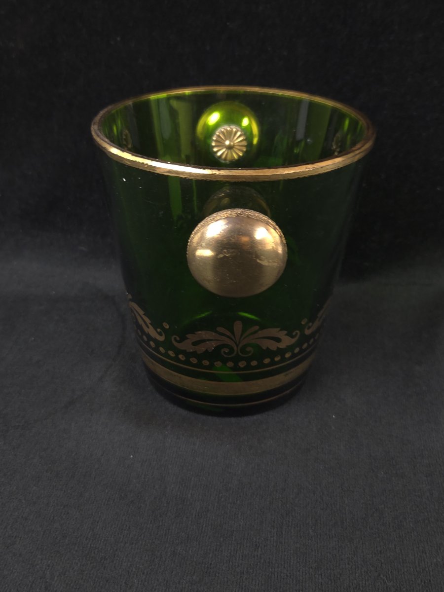 Green Crystal Ice Bucket - 19th Century-photo-4