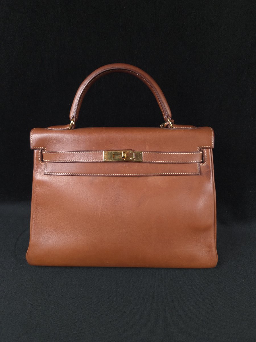 Hermès Paris - Kelly 32 Bag In Brown/gold Box Calfskin 