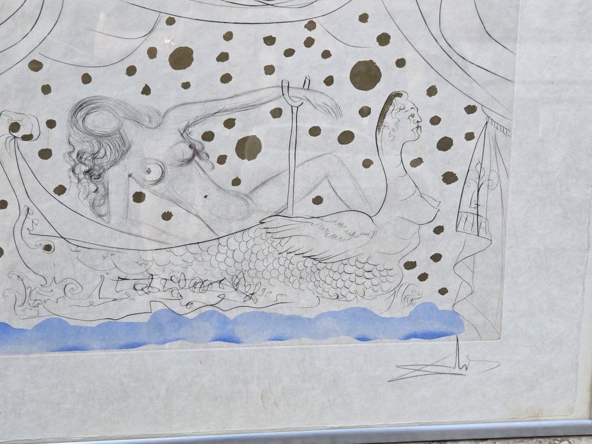 Salvador Dali (1904-1989) - Gravure originale à la pointe sèche - Nu au bain -photo-1