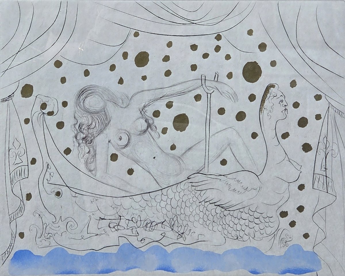 Salvador Dali (1904-1989) - Gravure originale à la pointe sèche - Nu au bain 