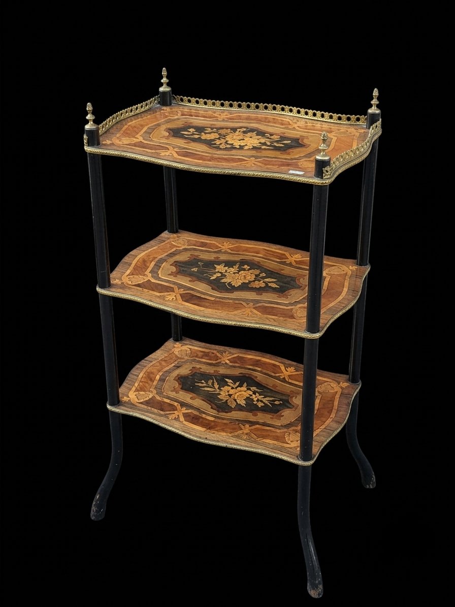 Side Table / Folding Table With Three Inlaid Shelves - Napoleon III Period (19th Century)-photo-2