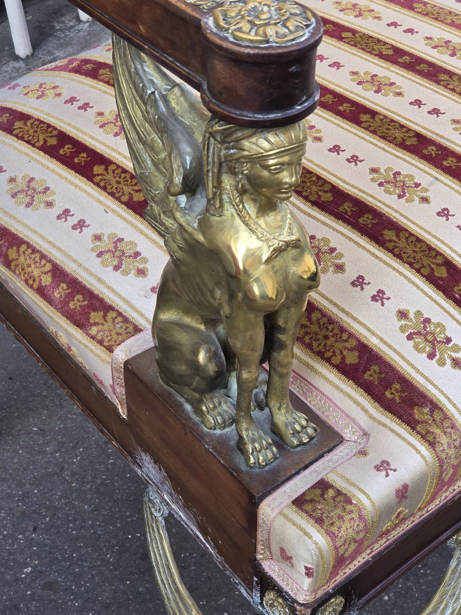 Pair Of Empire-style Ceremonial Armchairs With Sphinxes And Lions (19th Century)-photo-2