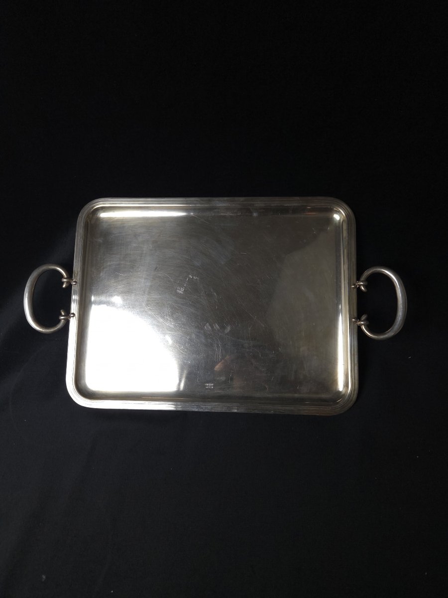 Christofle - Grand plateau de service rectangulaire en métal argenté - modèle Albi 