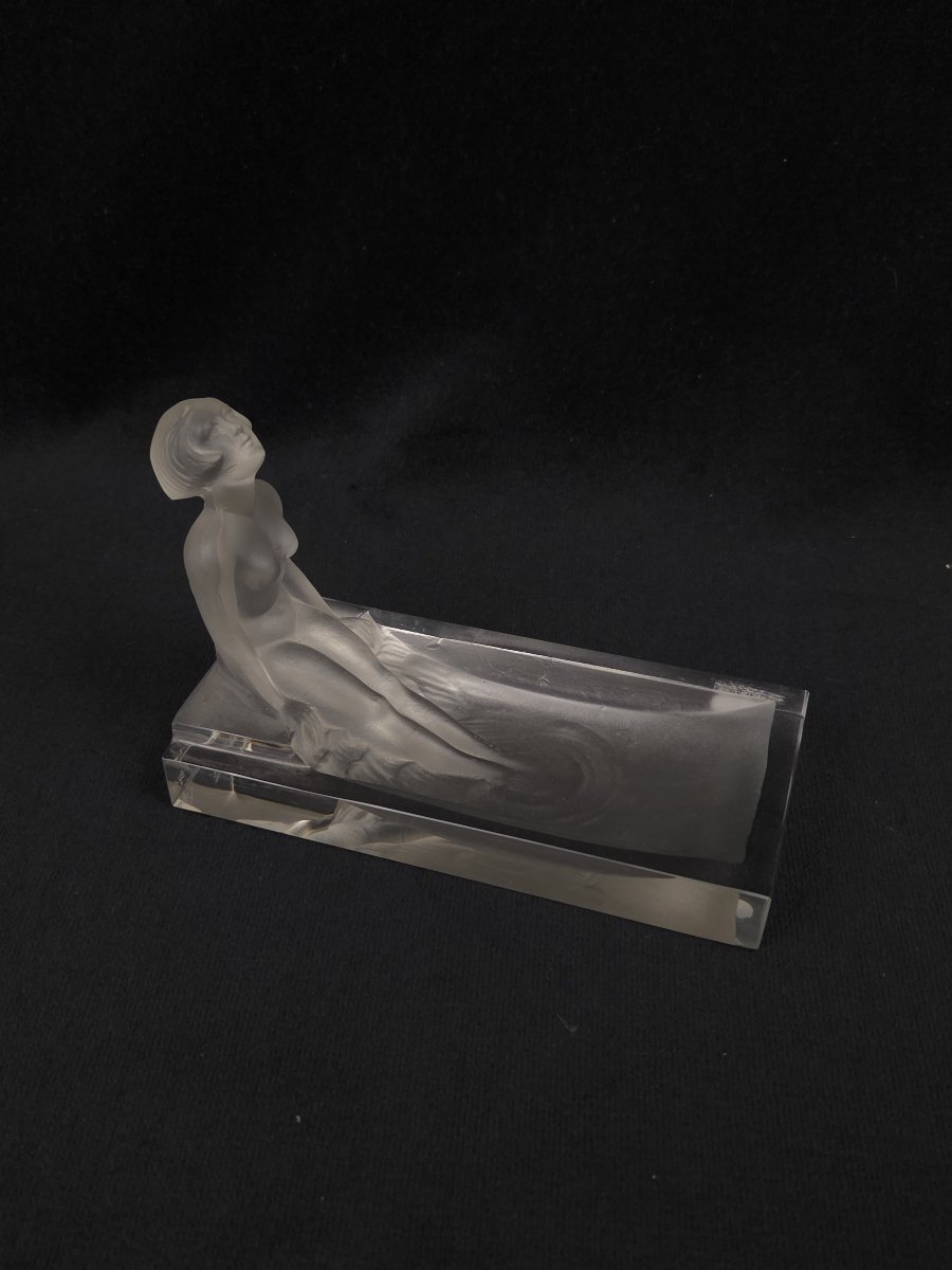 Glass Trinket Dish - "naïade Au Bain" - Signed Peyre - Circa 1930-photo-2