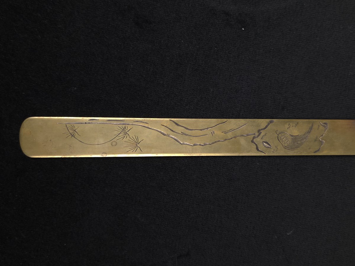 Coupe-papier japonais en bronze - Héron et bambou - XIXe siècle-photo-2
