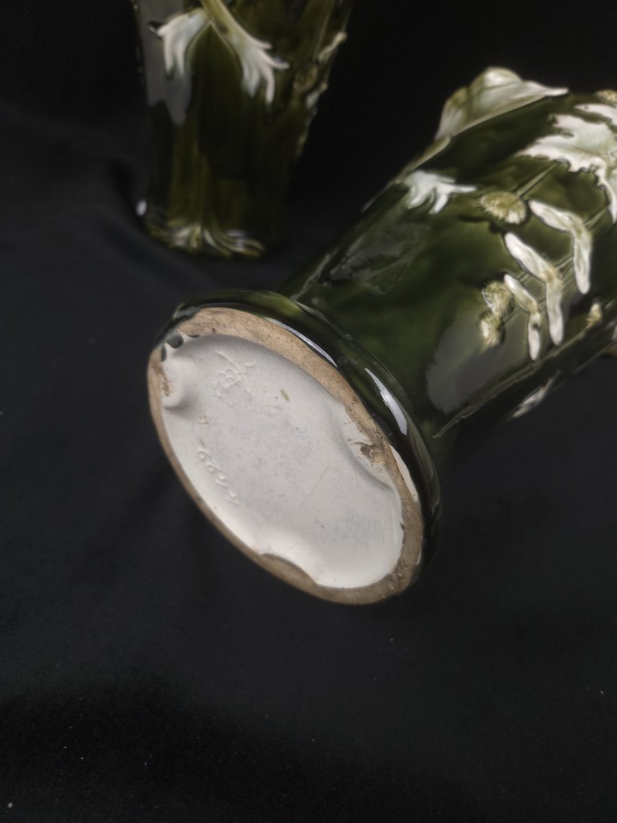 From Bruyn To Fives-lille - Pair Of Art Nouveau Vases Made Of Slip (20th Century)-photo-4