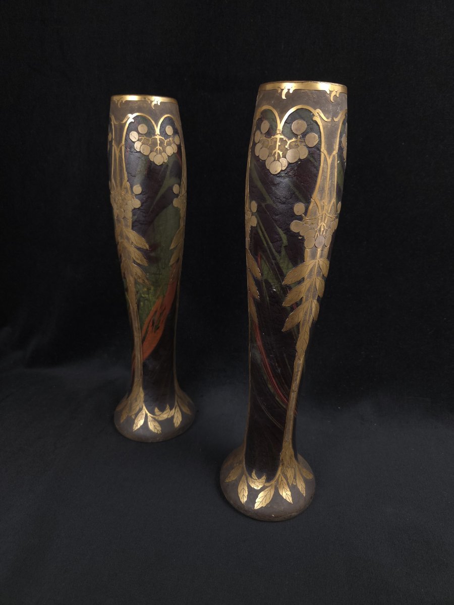 Montjoye / Legras - Paire de vases en verre Art nouveau -photo-2