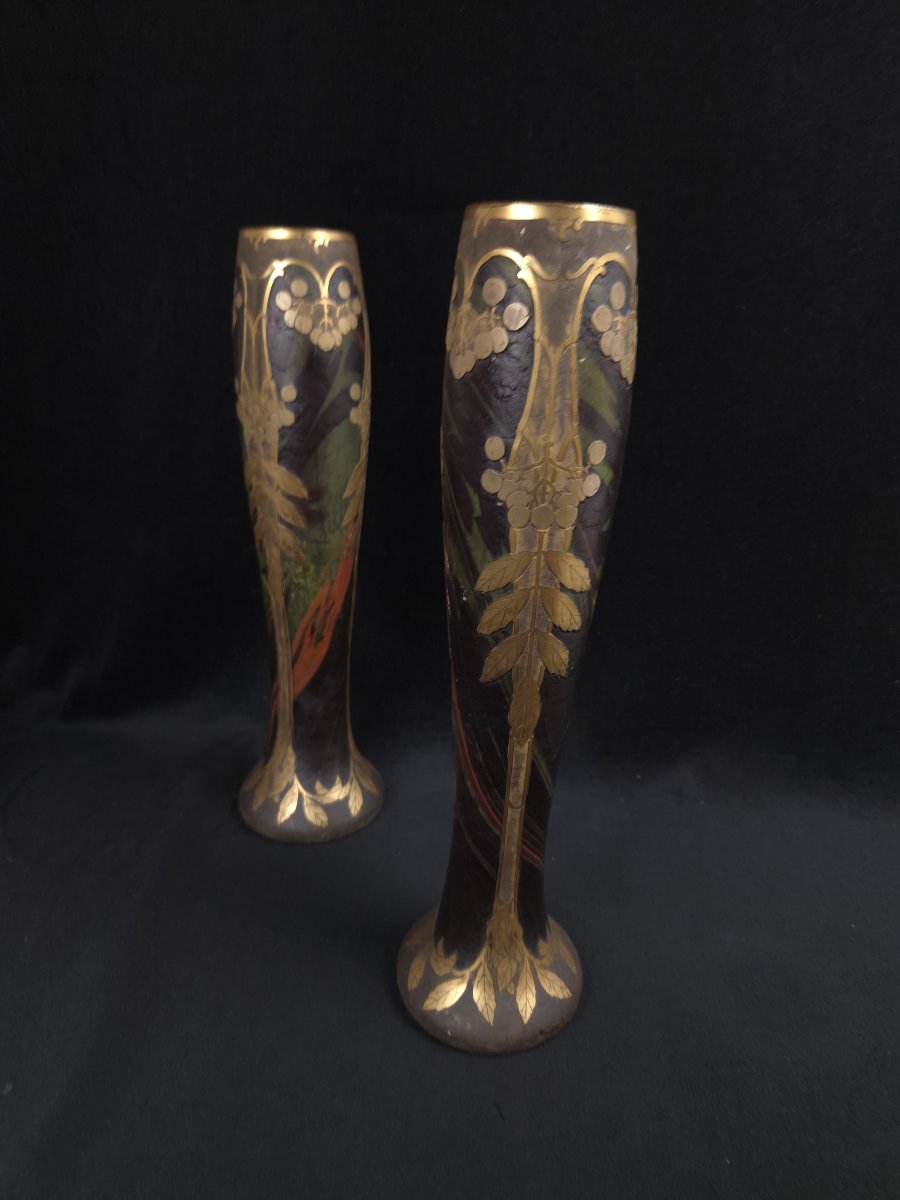 Montjoye / Legras - Paire de vases en verre Art nouveau -photo-3