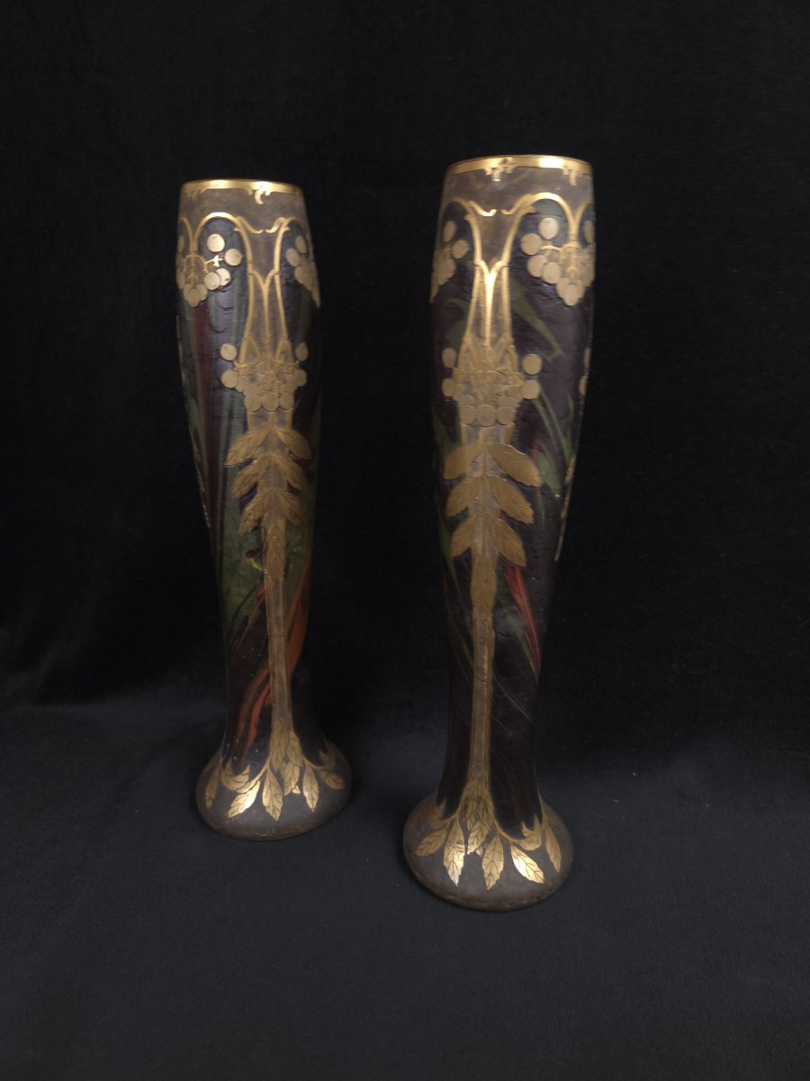 Montjoye / Legras - Paire de vases en verre Art nouveau -photo-4