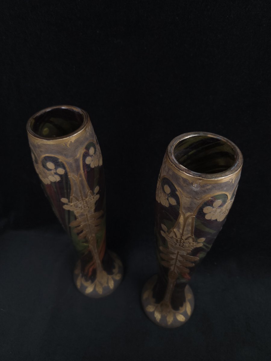 Montjoye / Legras - Paire de vases en verre Art nouveau -photo-1