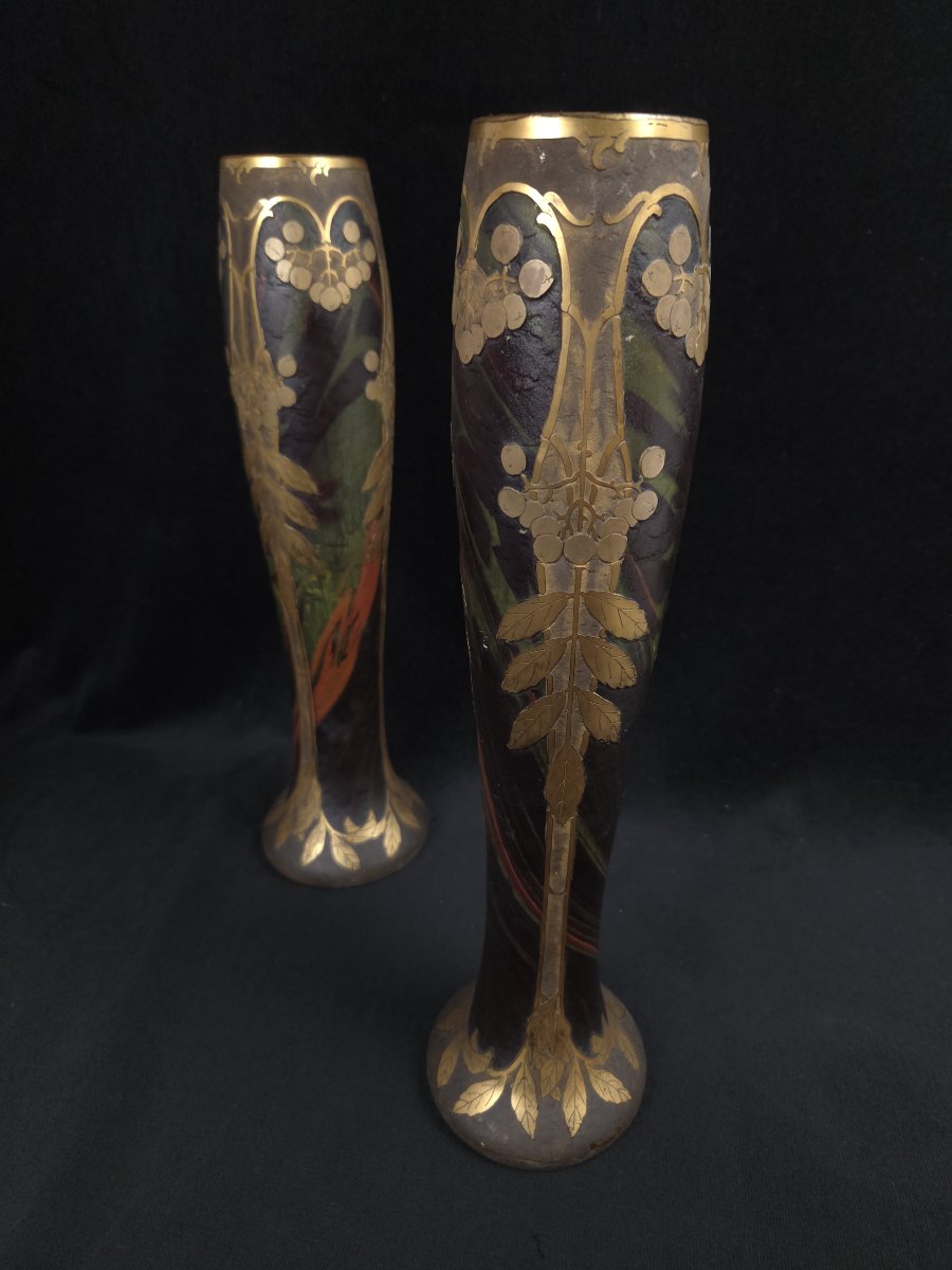 Montjoye / Legras - Paire de vases en verre Art nouveau 