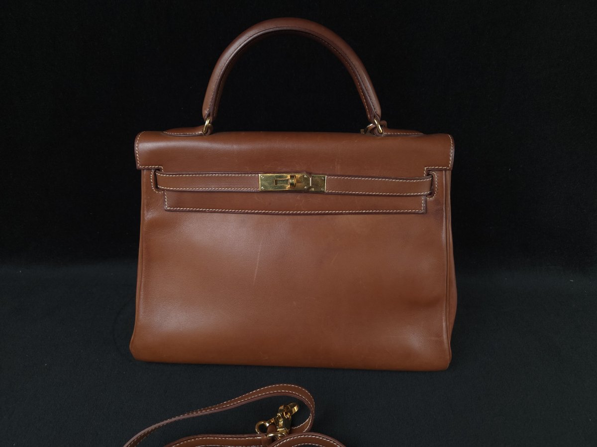 Hermès Kelly 32 Retourné en veau box marron/gold - Bijouterie doré-photo-2