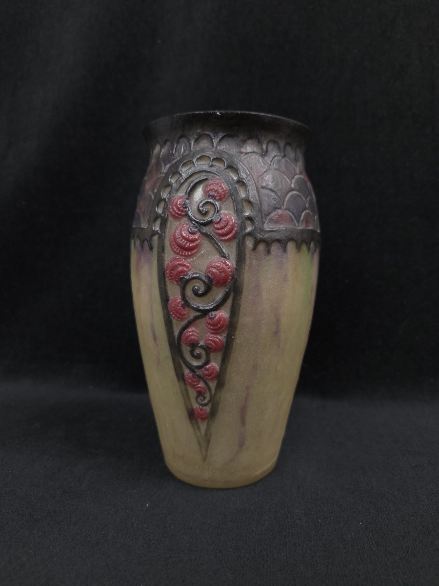 Gabriel Argy-Rousseau (1885-1953) - Vase art déco en pâte de verre - Primevères