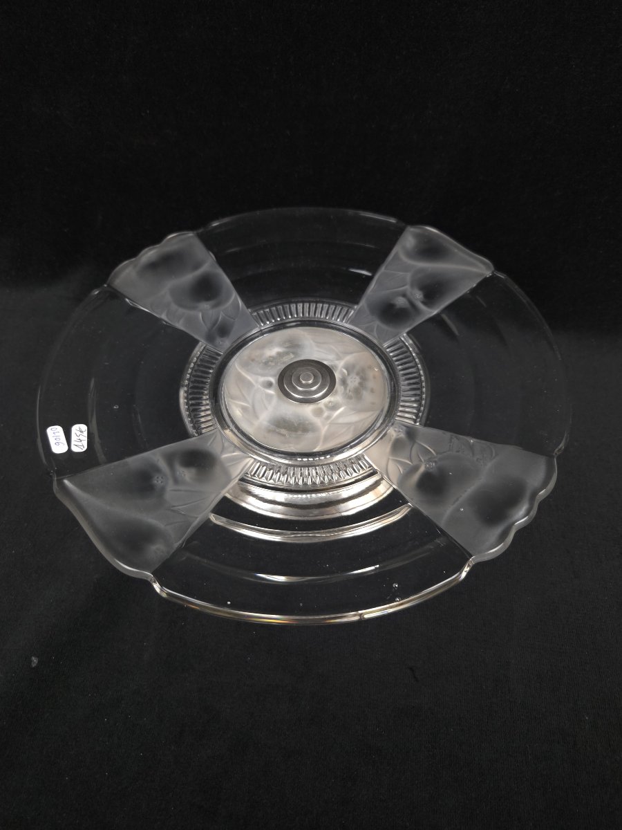 Coupe sur pied Art déco en verre moulé-pressé et métal -photo-2