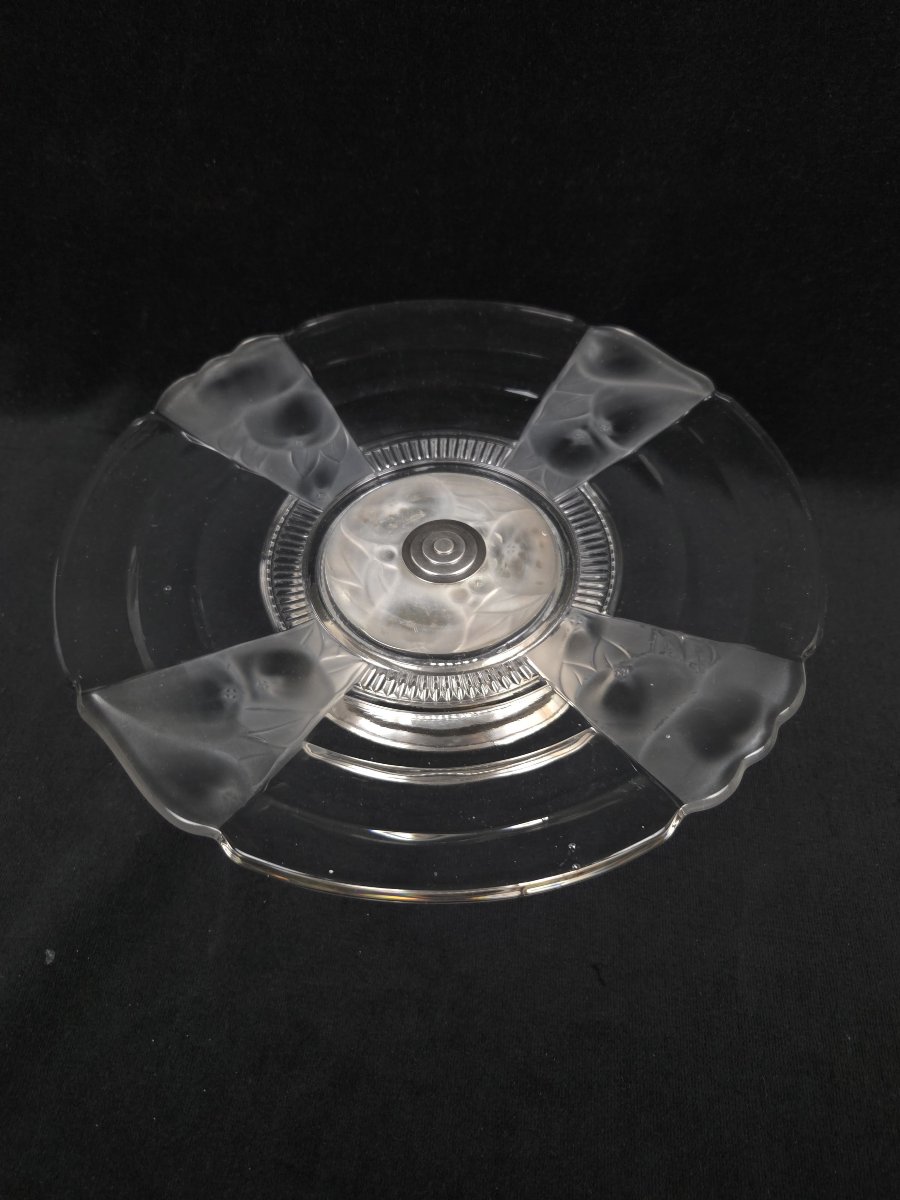 Coupe sur pied Art déco en verre moulé-pressé et métal -photo-3