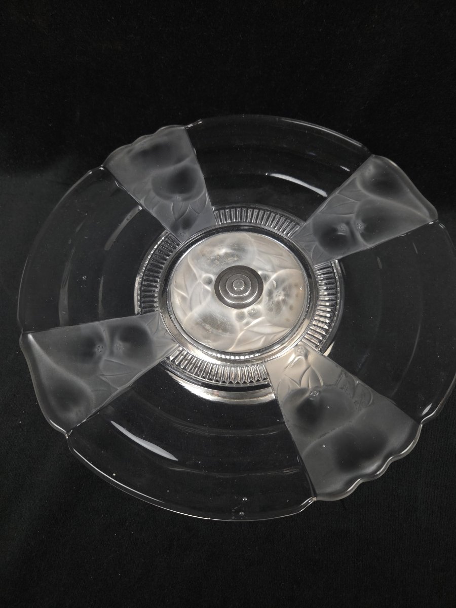 Coupe sur pied Art déco en verre moulé-pressé et métal -photo-1