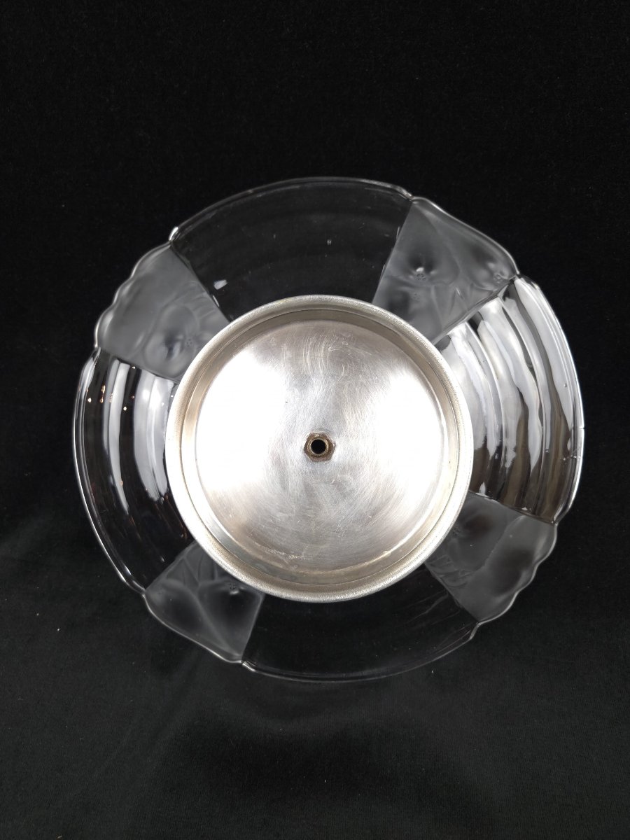 Coupe sur pied Art déco en verre moulé-pressé et métal -photo-3