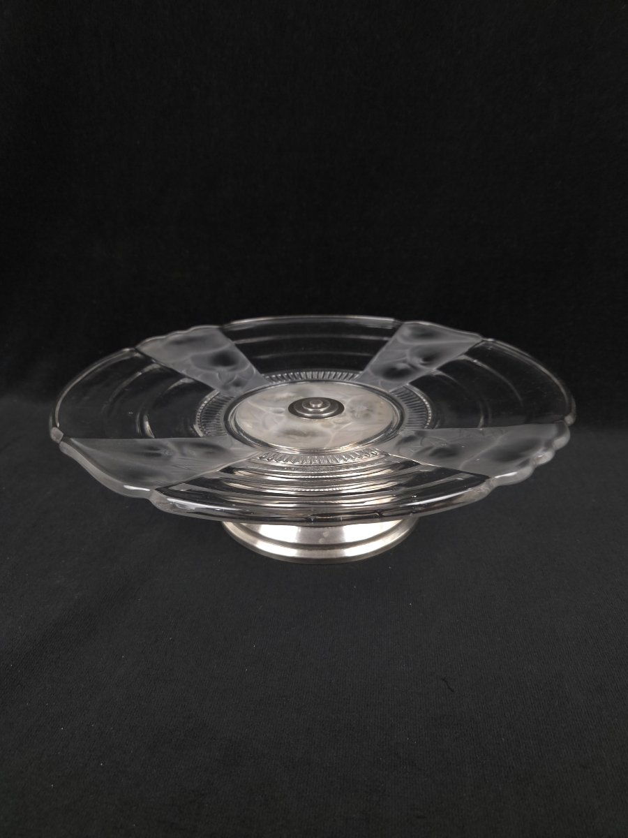 Coupe sur pied Art déco en verre moulé-pressé et métal 