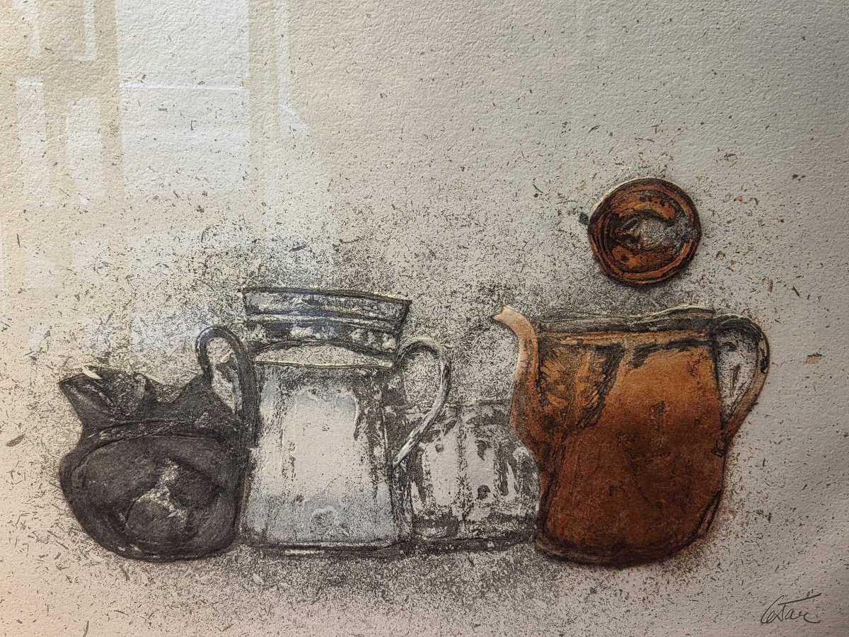 César (1921-1998) - Estampe en relief - Nature morte aux cafetières-photo-3