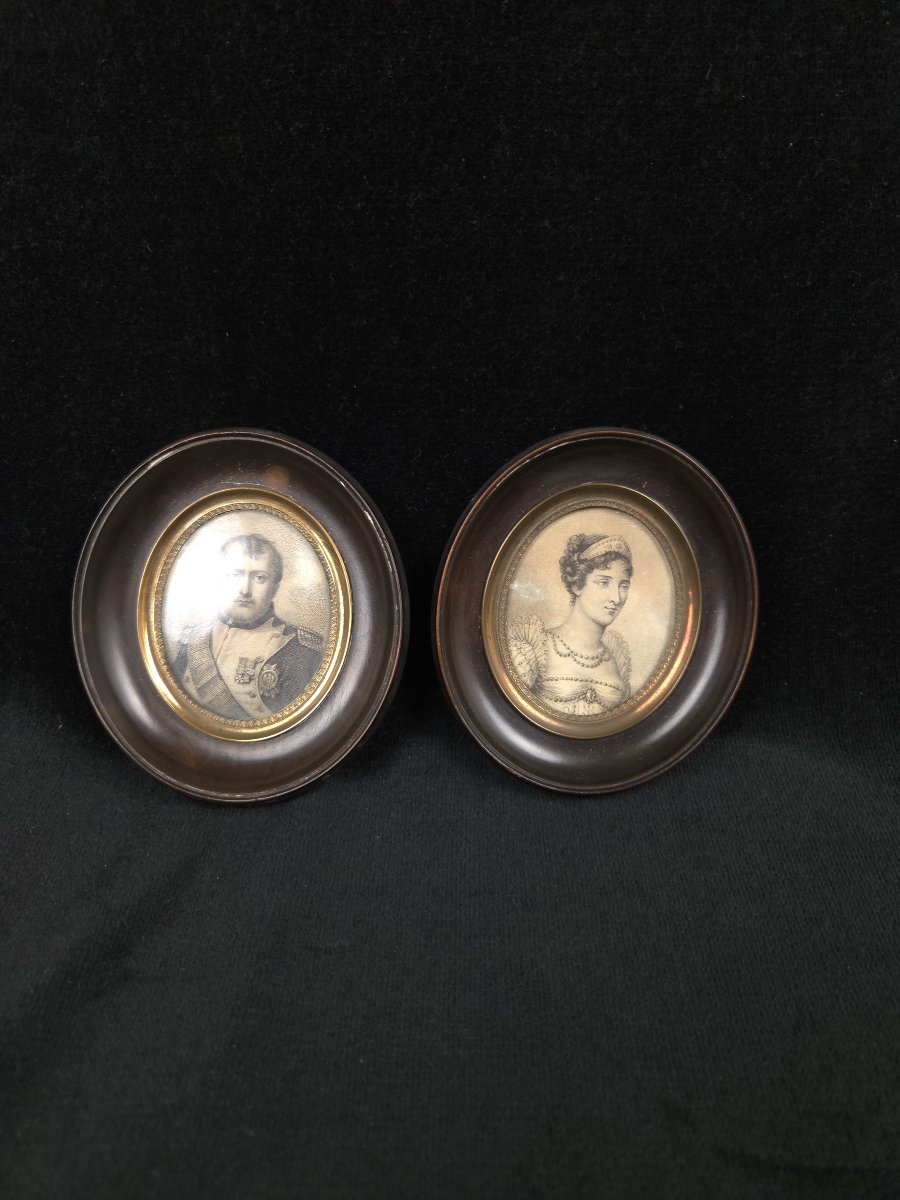 Paire de portraits miniatures - Napoléon Ier et Marie-Louise (XIXe siècle)