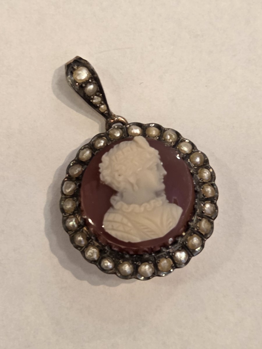 Broche-pendentif en argent sanglier - Camée sur agate - XIXe siècle-photo-2