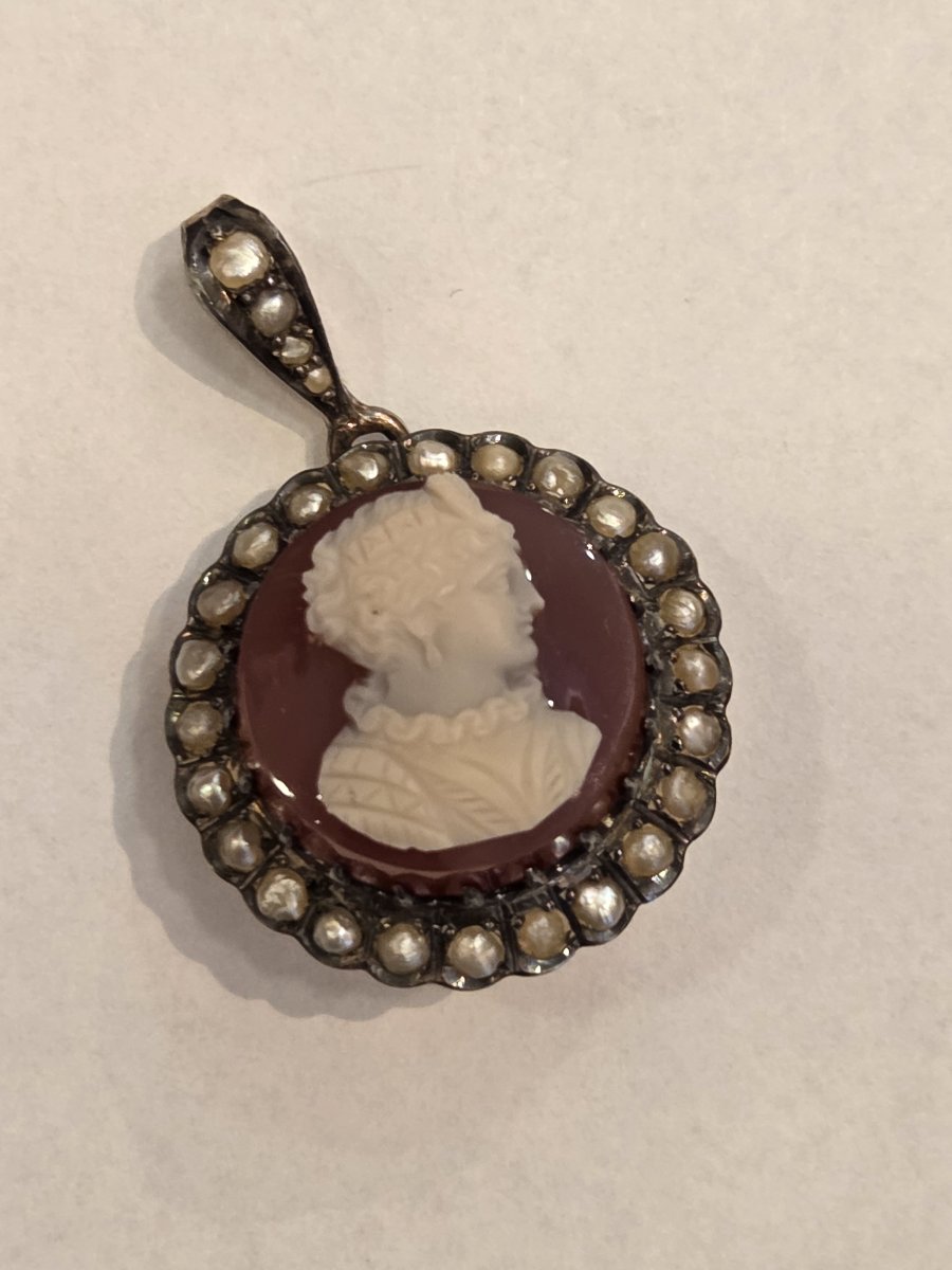 Broche-pendentif en argent sanglier - Camée sur agate - XIXe siècle-photo-3