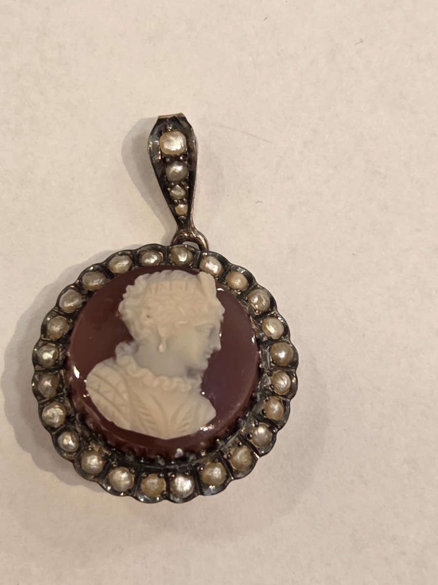 Broche-pendentif en argent sanglier - Camée sur agate - XIXe siècle-photo-4