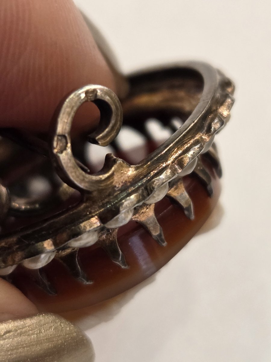 Broche-pendentif en argent sanglier - Camée sur agate - XIXe siècle-photo-4