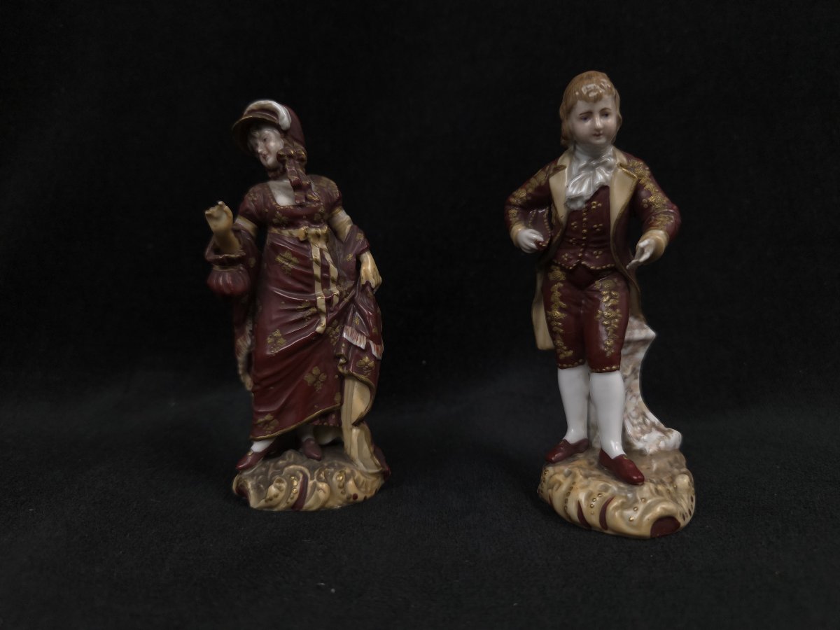 Pair Of Romantic Figurines In Polychrome Porcelain—"incredible" And "wonderful" Couple (19th Century)-photo-2