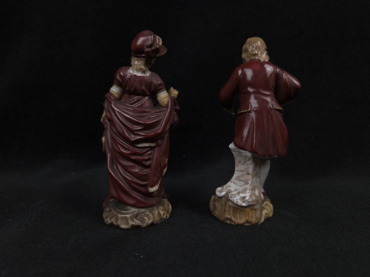 Pair Of Romantic Figurines In Polychrome Porcelain—"incredible" And "wonderful" Couple (19th Century)-photo-3