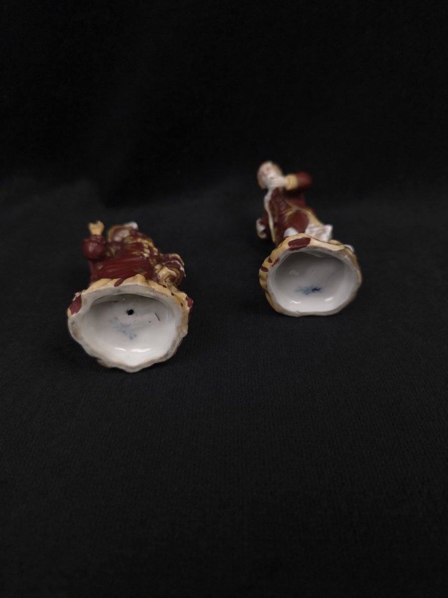 Pair Of Romantic Figurines In Polychrome Porcelain—"incredible" And "wonderful" Couple (19th Century)-photo-1