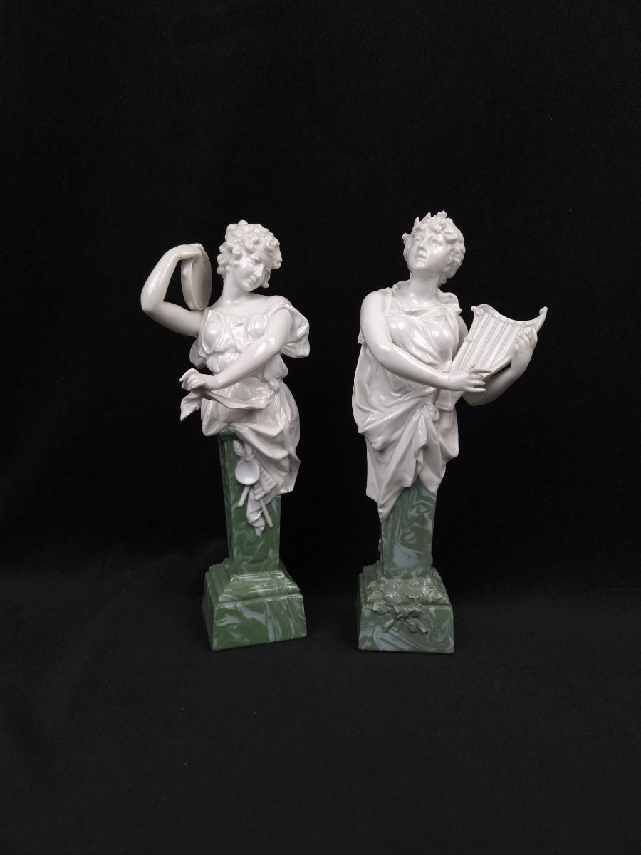 Pair Of Porcelain Figurines—the Muses Of Music And Poetry (20th Century)-photo-2