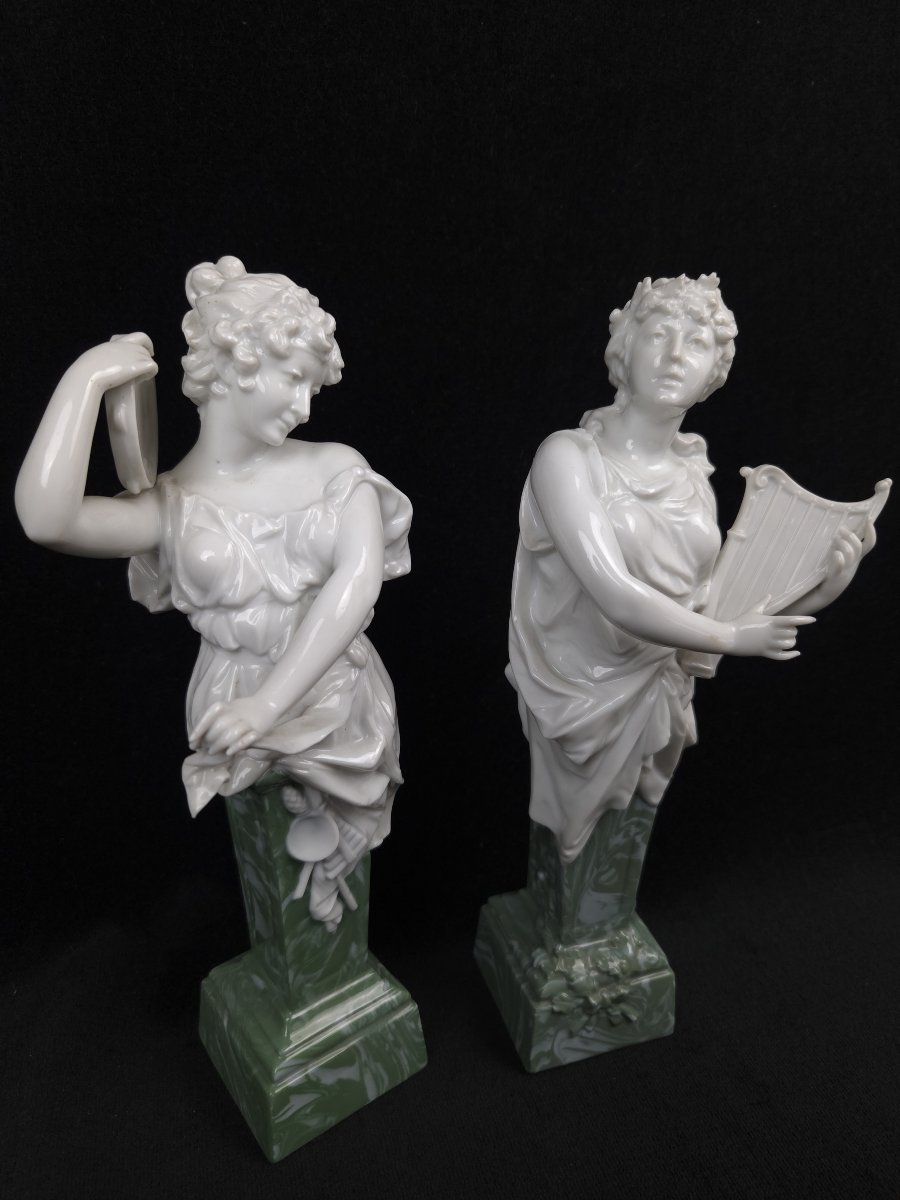 Pair Of Porcelain Figurines—the Muses Of Music And Poetry (20th Century)-photo-3