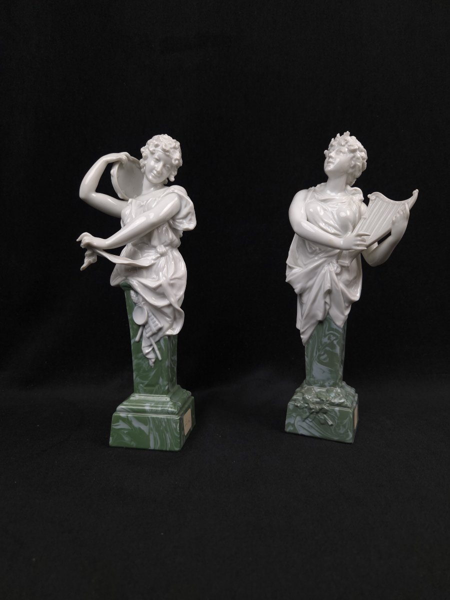 Pair Of Porcelain Figurines—the Muses Of Music And Poetry (20th Century)-photo-2