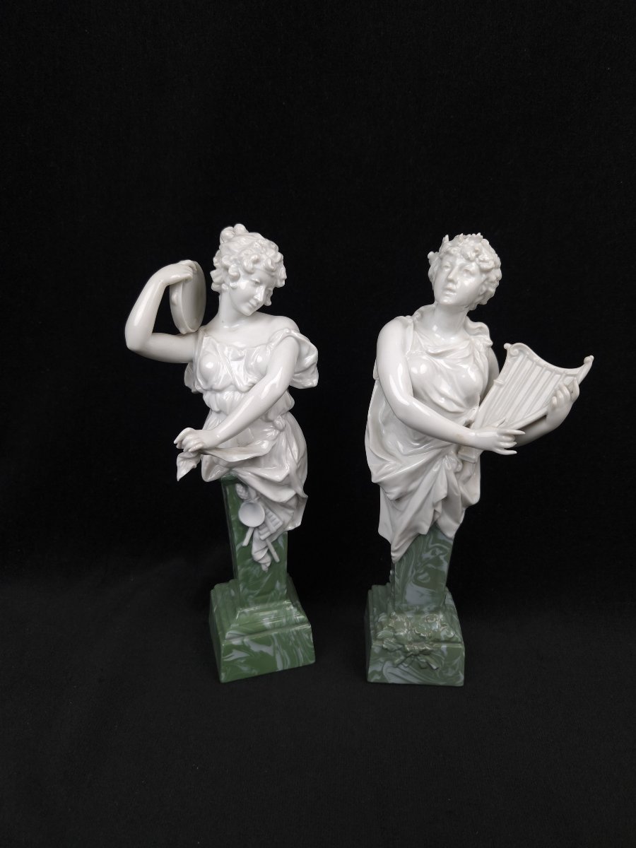 Pair Of Porcelain Figurines—the Muses Of Music And Poetry (20th Century)