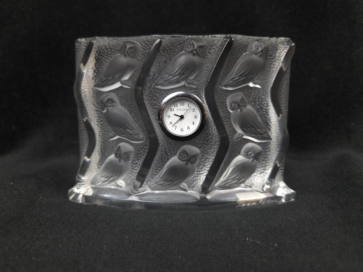 Lalique - Pendulette de bureau - Modèle Chouette en cristal (XXe siècle)-photo-2