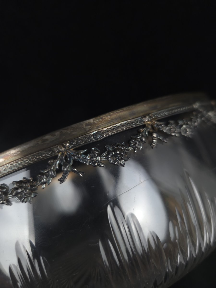 Saladier / coupe en cristal taillé à monture en argent massif - Fin XIXe siècle-photo-4