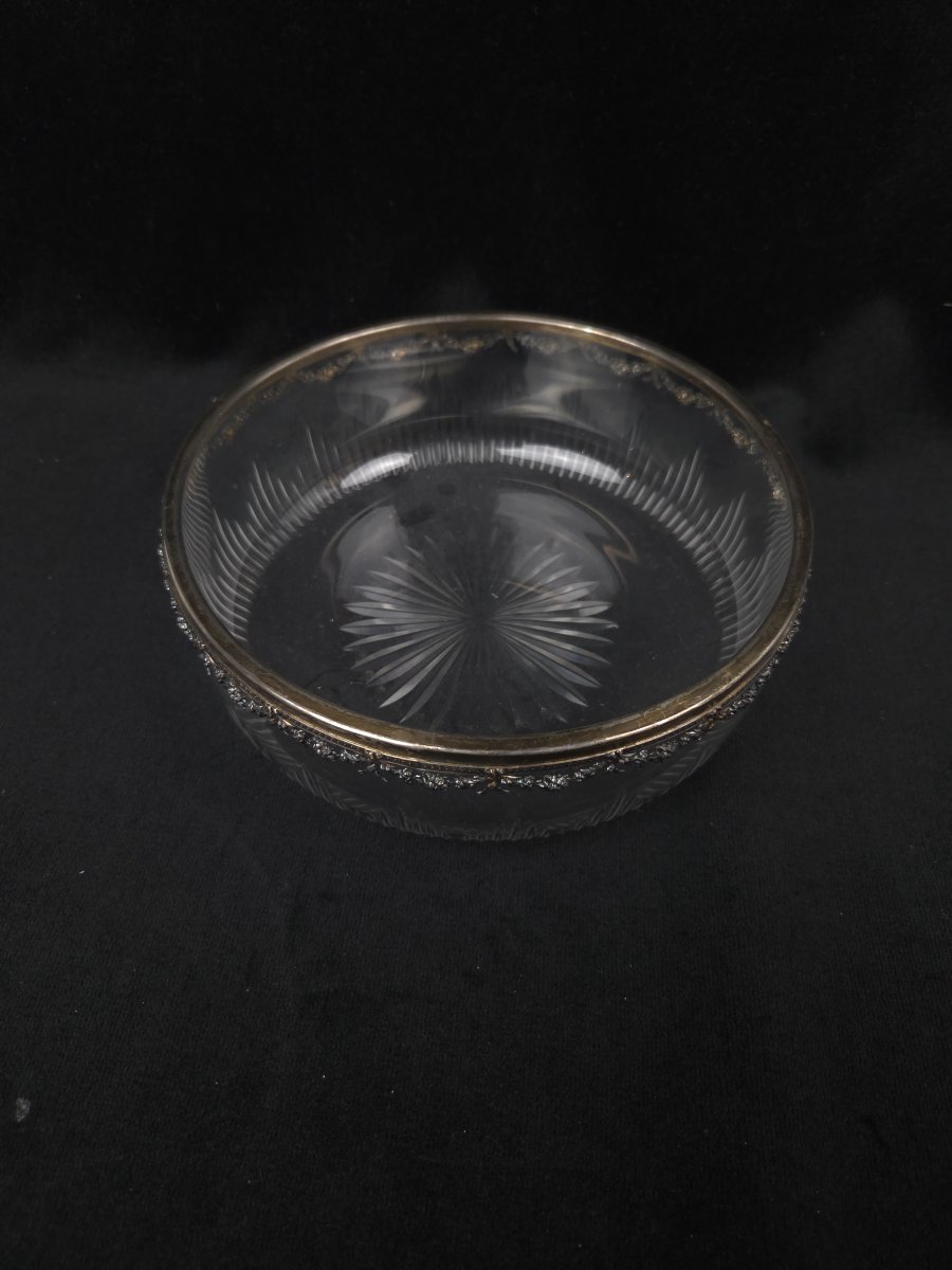 Saladier / coupe en cristal taillé à monture en argent massif - Fin XIXe siècle