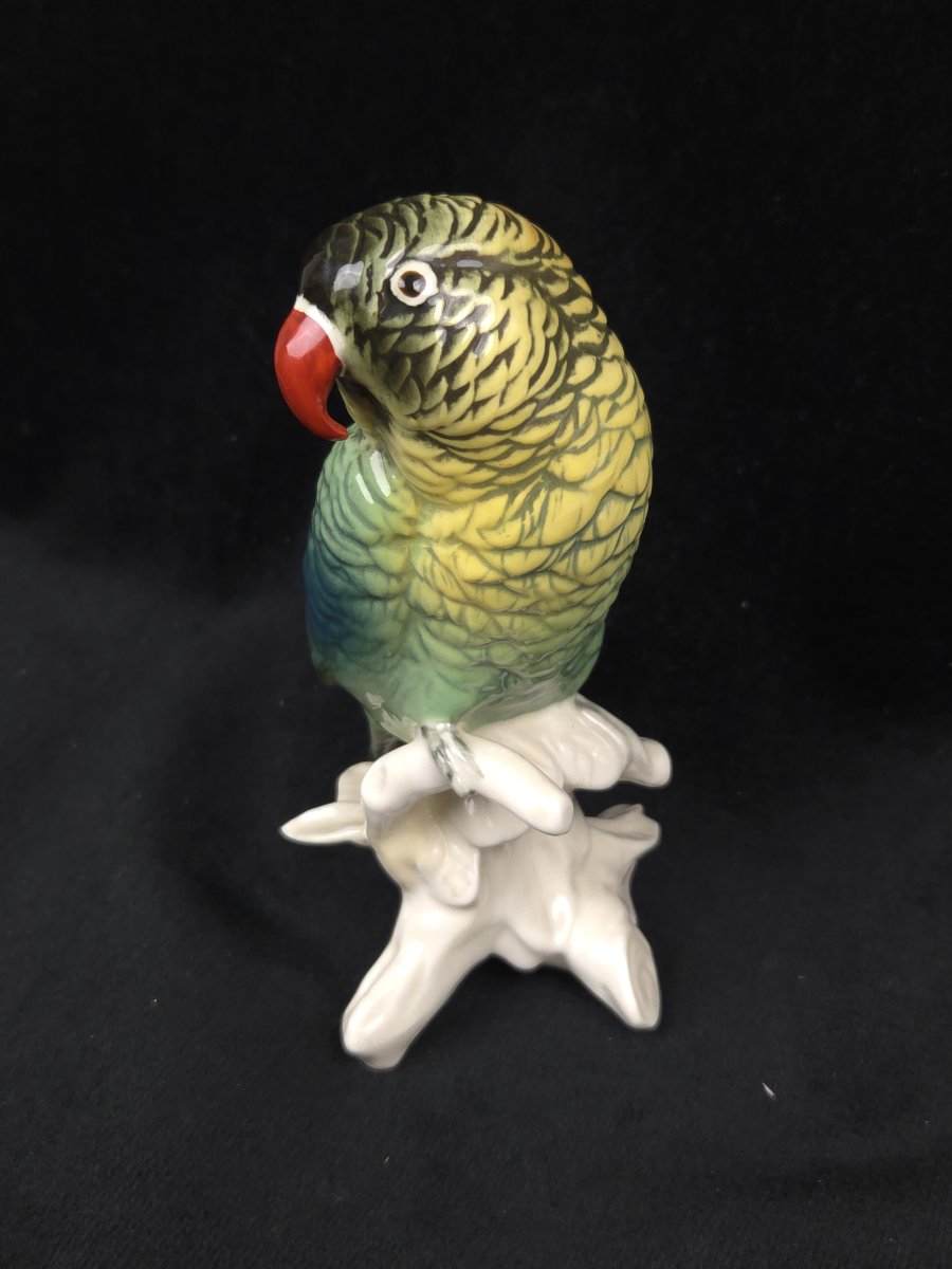 Karl Ens - Figurine en porcelaine polychrome - Perroquet sur une branche -photo-2