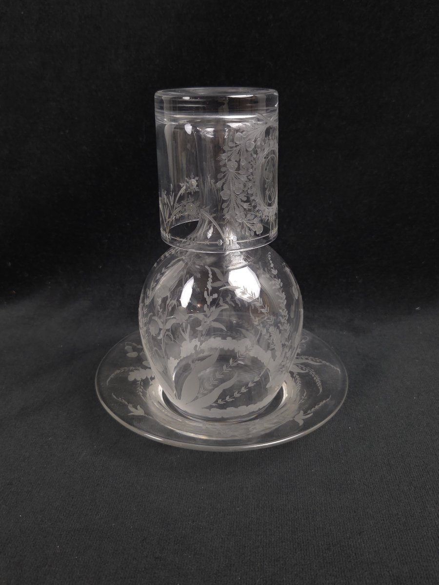 Engraved Glass Night Set / Bedside Set (20th Century)-photo-2