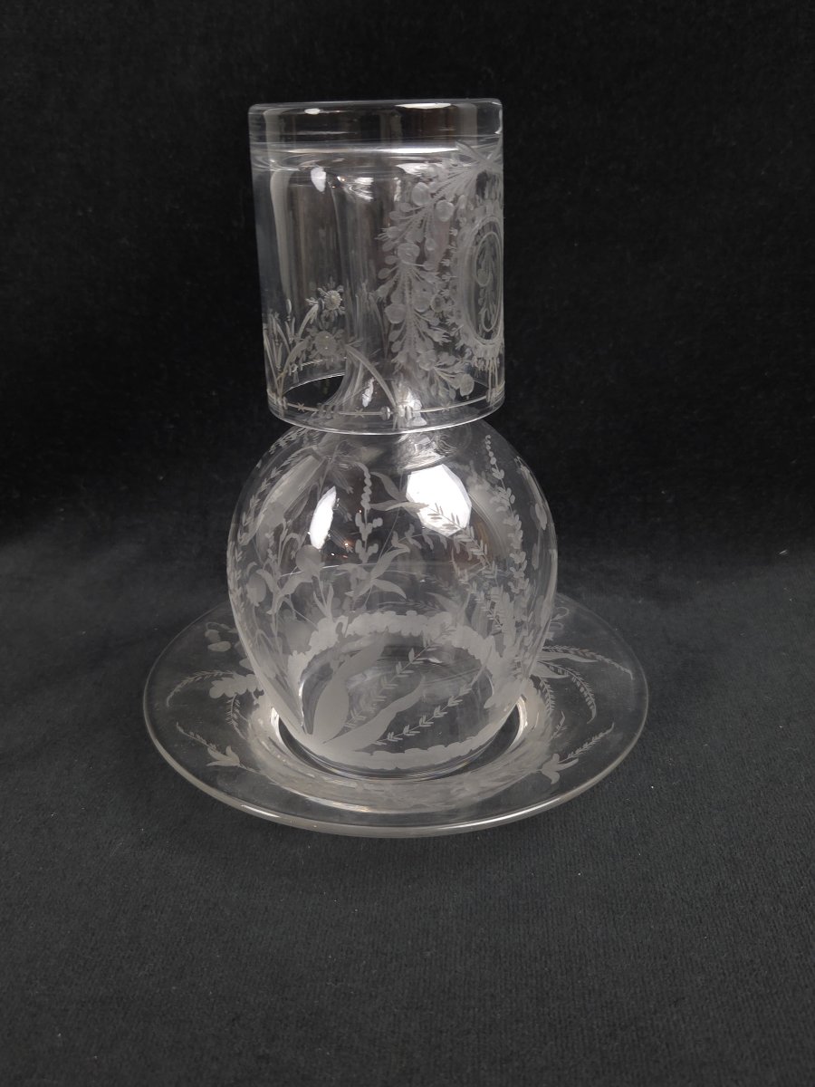 Engraved Glass Night Set / Bedside Set (20th Century)-photo-3