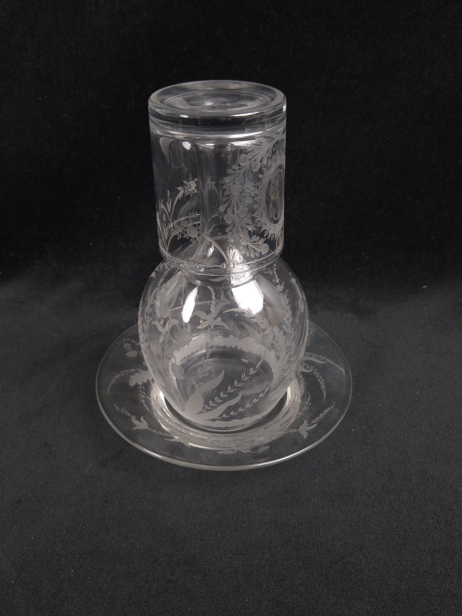 Engraved Glass Night Set / Bedside Set (20th Century)
