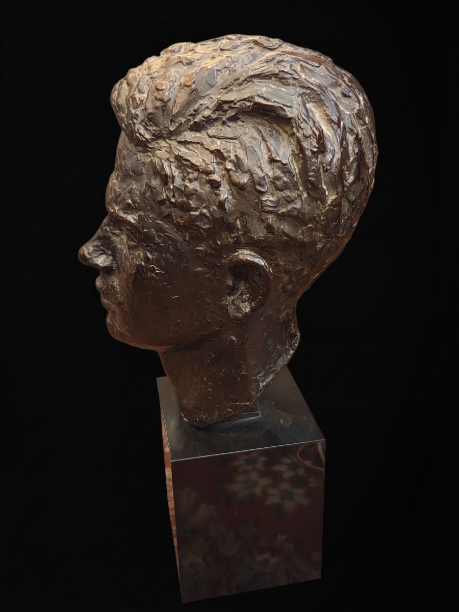 Emile-Henri Bernard (1868-1941) - Buste en bronze d'un jeune homme (XXe siècle)-photo-4