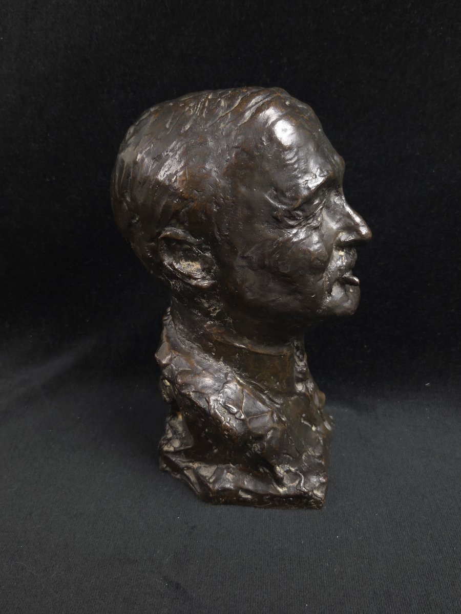 Yvonne Serruys (1873-1953) - Buste d'homme au cigare en bronze -photo-3