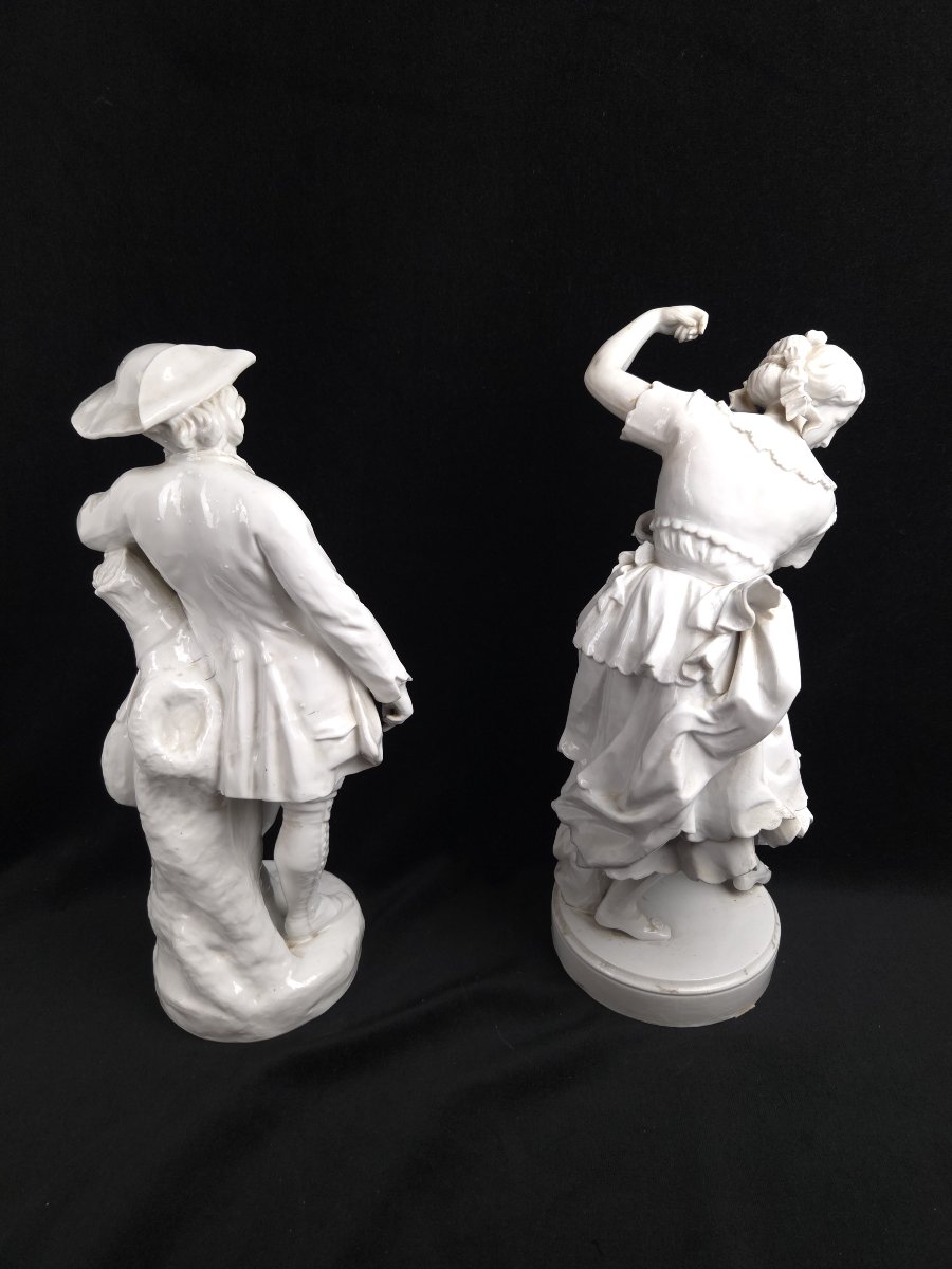 Vion & Baury Manufactory - Pair Of White Porcelain Figurines - Galant Motifs -photo-5