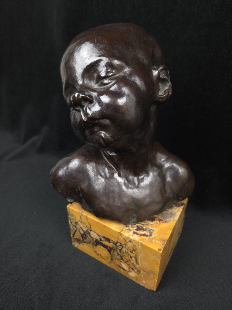 Jules Dalou (1838-1902) - Buste d'enfant endormi en bronze -photo-3
