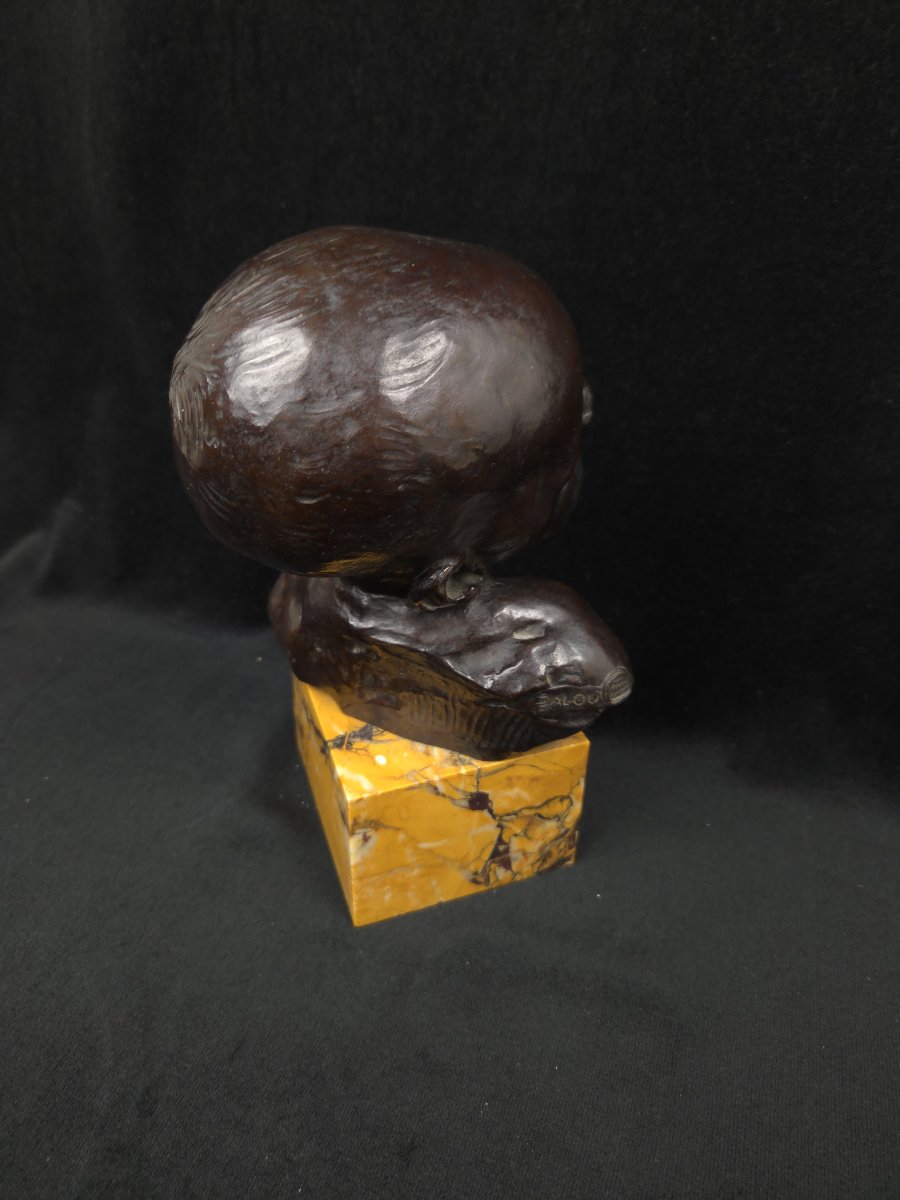 Jules Dalou (1838-1902) - Buste d'enfant endormi en bronze -photo-4