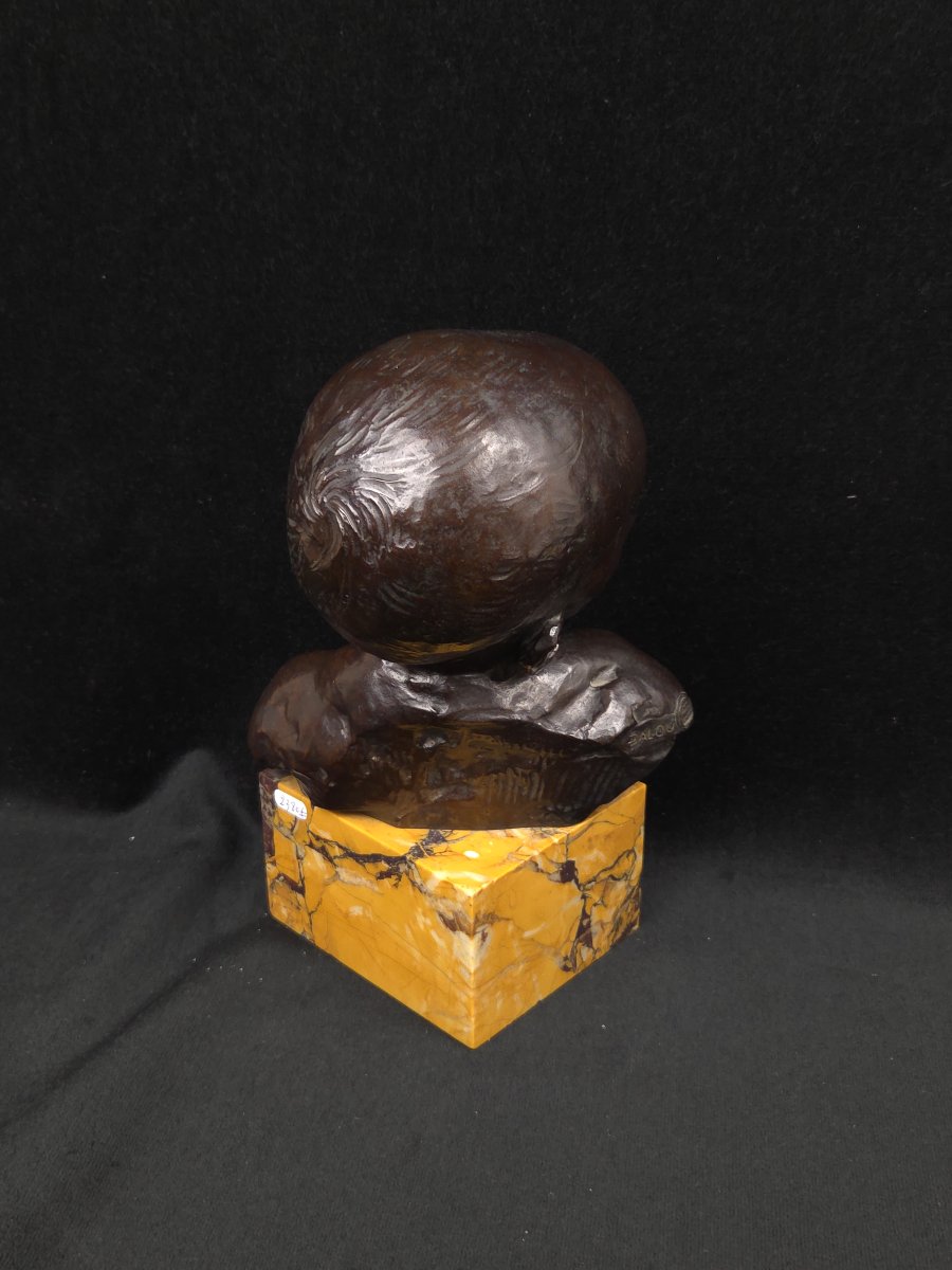 Jules Dalou (1838-1902) - Buste d'enfant endormi en bronze -photo-3